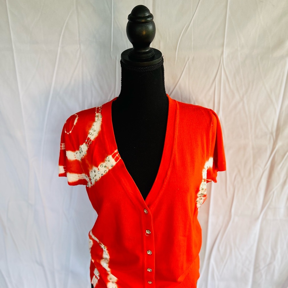 Women's Red Tie-Dye Button-Up Top